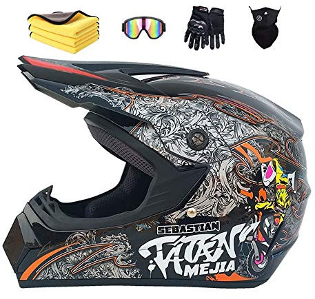 MXYMC Motorradhelm Cross Helme Schutzhelm Motocross Helm Für Motorrad Crossbike Off Road Enduro Sport Mit Handschuhe Sturmmaske Und Brille Light gray,57-58 cm