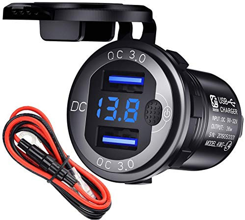 12V USB Steckdose Auto Ladegerät mit Schalter,KFZ-Ladegerät Stecker 24V 12 Volt Quick Charge 3.0 Metall Wasserdicht Zigarettenanzünder Adapter USB Dose Einbaubuchse für Motorrad,Wohnwagen,Boot,LKW