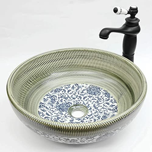 Vintage Kasbah Blumenmuster Vintage Badezimmer Garderobe Runde Keramik Aufsatzwaschbecken Waschschüssel Handwerk Handgemachte marokkanische Handbemalt 400 mm 350 mm 300 mm (40 cm)
