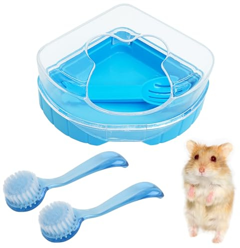 kathson Hamster Bathroom Gerbil Sand Dry Bath Plastic Container Small Animal Toilet Sandbox with Scoop and 2 Pcs Bathing Brush for Hamster Gerbil Mice(C)