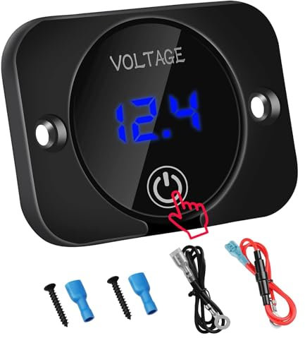 Linkstyle Impermeabile Voltmetro Digitale LED, DC Voltmetro 12V 24V 36V con Protezione da Sovraccarico per Auto Barca Moto Camper, Luce Blu