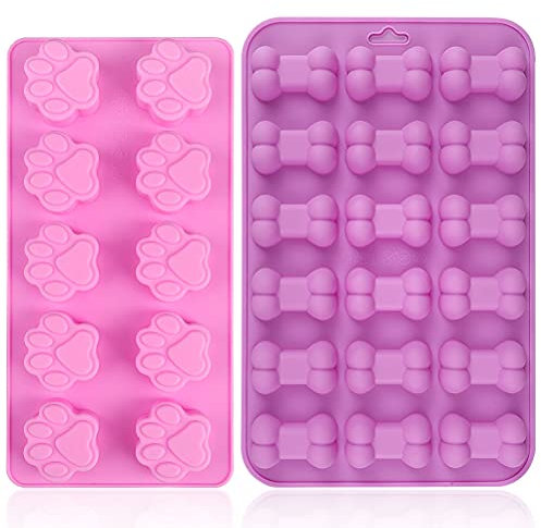 Silicone Chocolate Moulds, 10-Cavity and 18-Cavity Dog Paw & Dog Bone Molds Set, Reusable Non-Stick Silicone Molds for Cake, Candy, Jelly, Ice Cube, Pet Treats Toys