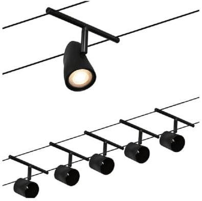 Paulmann CorDuo, sistema di cavi per faretti, 94469, set di base Cup, massima CC 5 pezzi da 10 Watt l’uno, estensibile, nero, opaco, in plastica/metallo, GU 5,3, senza lampadine