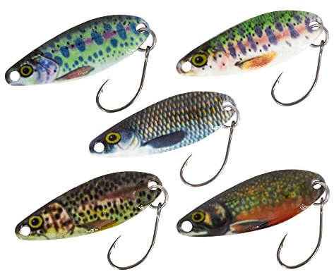 FISHN Forellen Spoon Set REALLYone, 5 gr, 4 cm Forellenköder, Forellenspoons, Forellenblinker zum Angeln, Forellen Köder zum Angeln von Forellen, Saiblingen und Barschen (5X)