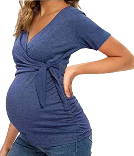 Tomwell Femme T-Shirt Chic Tops à Rayé Manches Longues Bébé Allaitant Enceinte Grossesse Tops de maternité Hauts Pullover de Allaitement Sweats E Bleu M