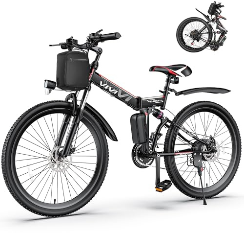 Vivi Folding Electric Bike 1000W Peak Motor Electric Mountain Bike 26'' Ebikes for Adults 22MPH Foldable Ebike with 48V Removable Battery, Up to 50 Miles, Dual Shock Absorber, LCD Display