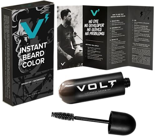 VOLT Grooming Temporary Instant Beard Color for Men, Quick Drying Plant-Based Brush On Beard, Hair, Mustache & Eyebrow Color, Safe for Sensitive Skin, Dark Brown, 1 Pack, Up to 35 Applications