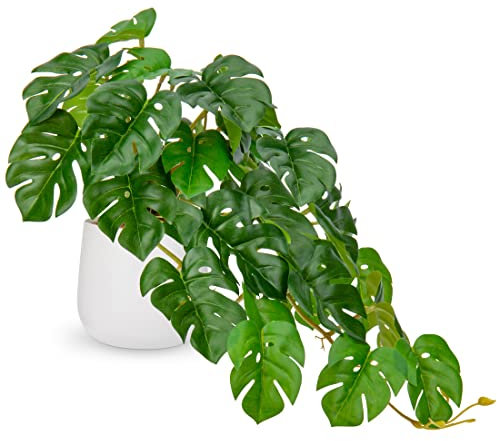 Künstliche Pflanzen im Keramiktopf, Tropical Monstera Deko Pflanzen Künstliche im Topf, Kunstpflanzen Wie Echt, Künstlich Zimmerpflanzen mit Töpfen für Tischdeko Büro Schreibtisch Deko Wohnzimmer