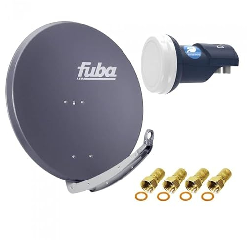 Satellitenschüssel Komplettset 2 Teilnehmer - Stromspar-Set | Fuba DAA 850 A Satellitenschüssel 85cm Alu anthrazit + DUR-line Blue Eco Twin LNB (stromsparend, DVB-S2, HDTV, UHD 4K/8K, 3D)
