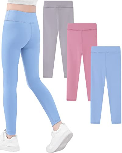 Domee Mädchen Sport Leggings Sporthosen Jogginghose Turnhose Gymnastik 3er-Pack Kastanienbraun + Hellblau + Grau 152 (Herstellergröße 160)