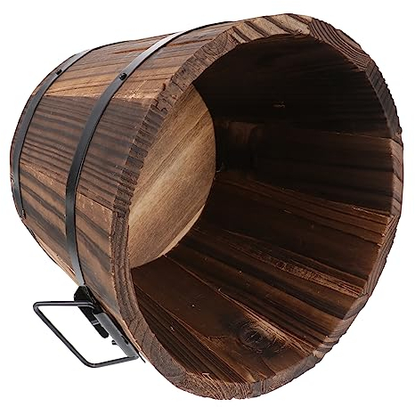 FUNOMOCYA Runder Pflanztopf Aus Holz in Fassform Blumentopf Für Garten Heimdekoration Biologisch