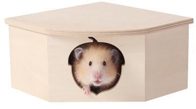 Tafit Natural Wooden Hamster House Hideout Small Animals Habitat Exploring Toys for Dwarf & Syrian Hamster, Gerbils, Mice, Rats, Hedgehog, Lemmings (Chestnut Shape Hole)