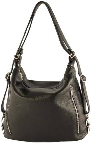 modamoda de T249 Damen Leder Rucksack Schultertasche 2in1, handmade in Italy