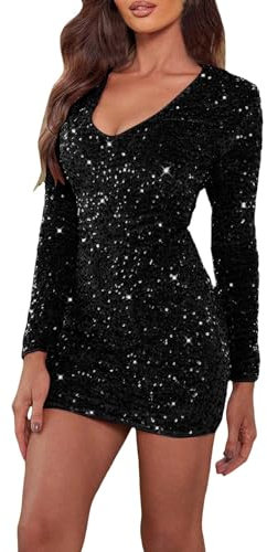 Silvester Kleid Damen Glitzer Weit Festliche Schöne Partykleid Glitzerkleid Pailletten Vintage Pailettenkleider Abendkleider Party Cocktailkleid Silvesterkleid Schick Wedding Paillettenkleid