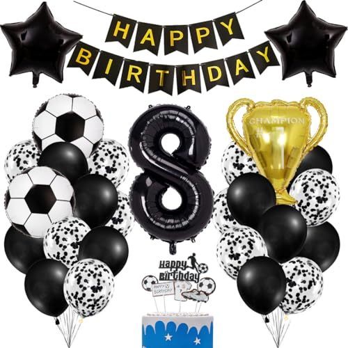 Fussball Luftballon 8 Geburtstag Jungen, Fußball Deko Schwarze Gold 8. Geburtstag Kinder, Fussball Ballon Geburtstagsdeko 8 Jahre Junge, Fussball Party Deko Kindergeburtstag Tortenaufleger