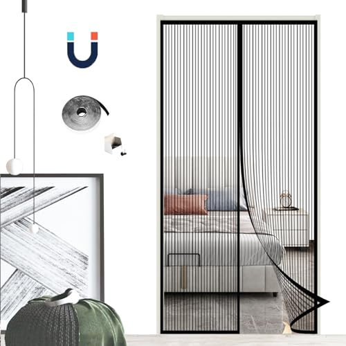 Magnet Fliegengitter Tür,Automatisch Geschlossen Insektenschutz Magnet Moskitonetz,Fliegengitter Tür Moskitonetz,für Balkontür Kellertür Terrassentür-Black A||80x230cm(31x90inch)