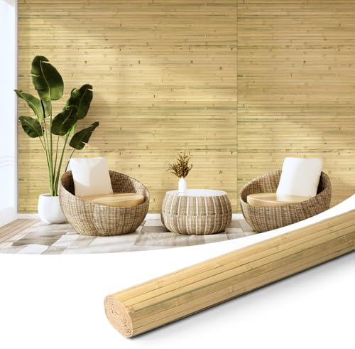 Art3d Natürliches Bambus-Wandpaneel Innenwanddekoration Natur | 244 x 122 cm erneuerbare Stangenwicklung Wand Decke Möbel Schrank Büro