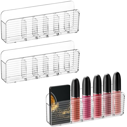 Poeland 3 Pack Wall Mount Storage Boxes, Plastic Lipstick Makeup Brush Holder with 6 Compartments for Home Office (Transparent)