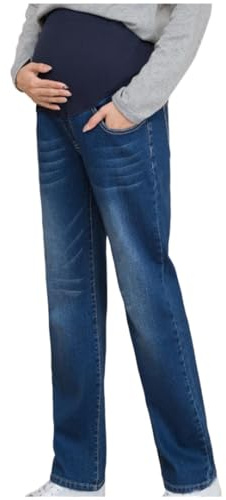 Women's Maternity Denim Pants UK Clearance, Jeans Over The Belly Stretch Trousers Pregnancy Palazzo Lounge Trouser Pregnant Pants High Waisted Jeans Vintage Wide Leg Denim Trousers with Pockets