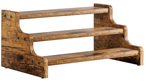 KLM 3-Tier Spice Rack, 13.8 Inch Wood Step Shelf Countertop Spice Storage Holder, Kitchen Pantry Cabinet Organizer Cupboard for Spice Bottles, Jars, Seasonings, Baking Supplies,Bathroom Organizer