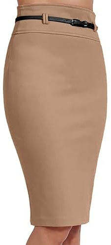 BODYWEAR LTD Women's Basic Solid Knee-Length Work Office Pencil Skirt - Professional, Stylish, and Versatile Attire Perfect for Business and Office environments (Mocha, M-L)