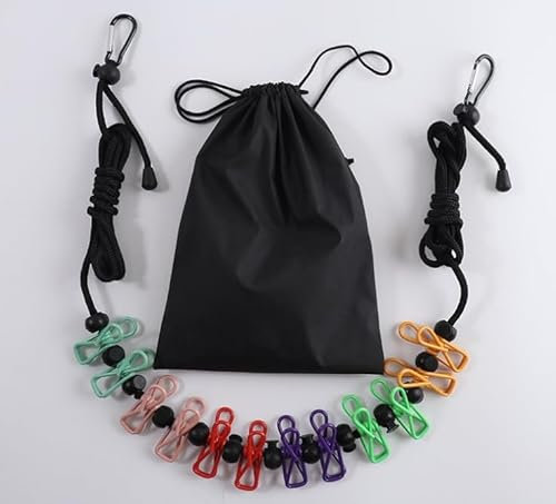 Wenrescry Stendibiancheria campeggio, filo elastico per campeggio e viaggi, accessori da campeggio, 4 m, filo da viaggio retrattile con 12 mollette per esterni, vacanze e dormitorio