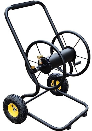 Enrouleur de tuyau d'arrosage Chariot enrouleur de tuyau industriel, cadre en métal robuste avec roues solides, système de guidage de tuyau d'économie de main-d'œuvre, peut contenir 490 pieds de capac