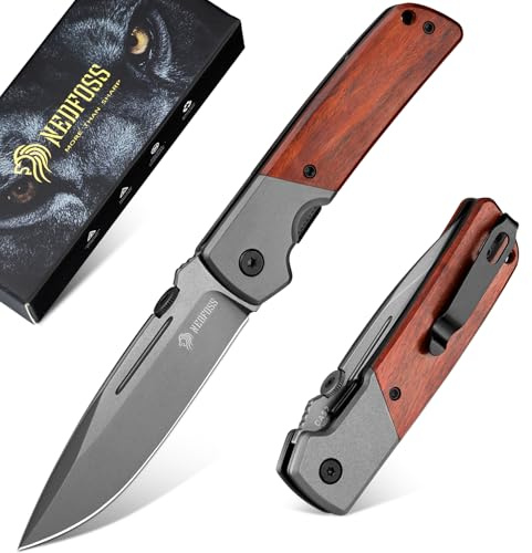 NedFoss DA52MINI Klappmesser, 8.5cm Einhandmesser, Outdoor Taschenmesser | Survival Messer mit Holzgriff & Liner Lock & Gürtelclip, Gartenmesser, Brotmesser für den Alltag, als Sammlung & Geschenk