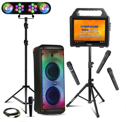 MOOVING LIGHT & SOUND MS-ELECTRO-SOUND600 - Juego de karaoke con altavoz Bluetooth de 600 W Mooving MS-ELECTRO-SOUND600 - Altavoz de pantalla portátil de pie - Portico luz DJ - 4 micrófonos