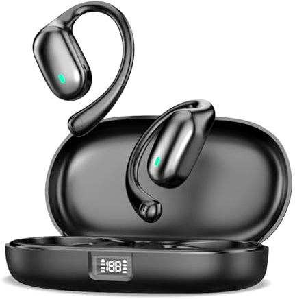 Écouteurs Bluetooth sans Fil Open-Ear, Open Ear Écouteurs Bluetooth à Clip pour Le Sport avec Réduction de Bruit ENC, IPX7 Étanche, 40h Autonomie, Appels Clairs, Confortable, Bluetooth 5.3 (Noir)