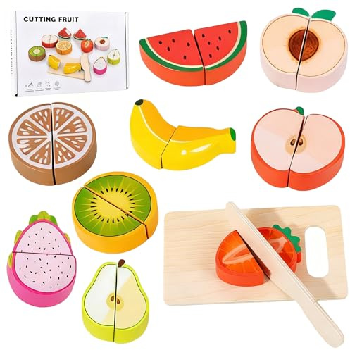 Kinderküche Zubehör - Spielküche Zubehör丨Küchenzubehör Kinder Holz, Holzobst zum Schneiden Spielzeug, Holzspielzeug für Mädchen und Jungen ab 2 3 Jahren