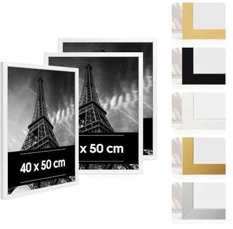 Estancia 3 Stück Weiße Bilderrahmen aus Kunststoff, 40 x 50 cm – 3er-Pack 40x50 cm Rahmen mit Bruchsicherem Acrylglas – Moderner Fotorahmen für Wände und Tische
