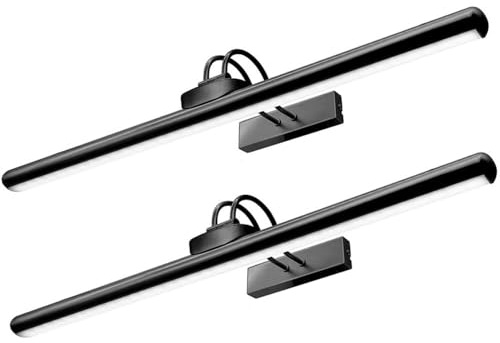 LED Bildbeleuchtung Kabellos Innen, Aufgeladenes Akku-Kunstleuchten mit Fernbedienung, Dimmbare Magnet Touch Lichtleiste Wandlampe, Bildbelicht für Schreibtisch Wand Spiegel, (Schwarz 2 Stück)