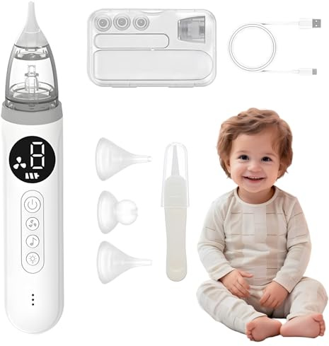 HyAdierTech Aspiratore Nasale Neonato Elettrico con 3 Livelli di Aspirazione, Automatico Succhia Moccio con 3 Punte in Silicone, Ricaricabile USB, Musica Rilassante e Luce Notturna, Visualizzazione
