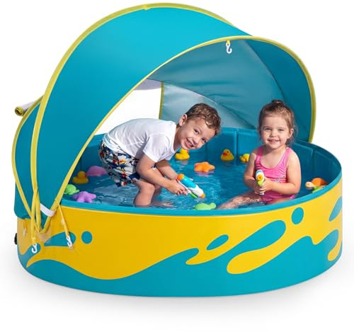 Peradix Paddling Pool for Kids and Pets, 48in Portable Baby Pool with Canopy Non Inflatable & UV Protection, Toddlers Ball Pit and Kiddie Splash Toys for Backyard Beach Tent Easy Pop Up Outdoor