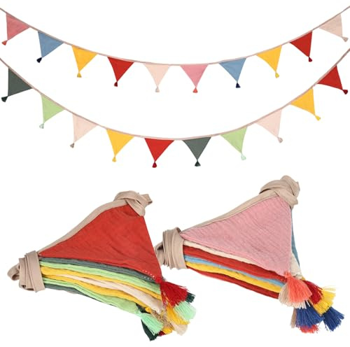 YYTECH Fabric Bunting Banner, 5.2m 20 PCS Double Sided Colorful Cotton Bunting Garland Triangle Baby Bunting for Nursery, Garden Bunting for Wedding Birthday Tea Shower Baby Room Decoration