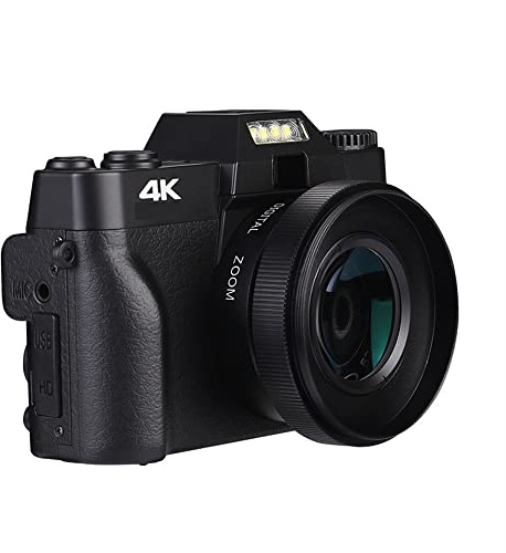 Macchina fotografica digitale, Fotocamera fotografica digitale compatta 4K Web Cam Videoregistratore vintage Vlog Videocamera streaming 48MP 3quot;Capovolgi schermo(32G TF Card,With Wide Angle Lens)