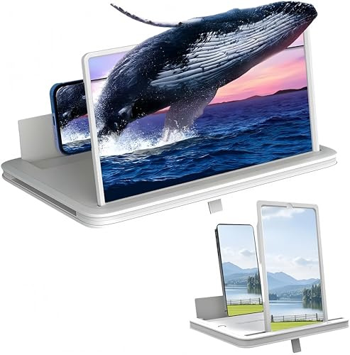Handy-Bildschirmlupe für iPhone & Android, 3D-HD-Bildschirmverstärker mit Anti-Blaulicht, faltbarer Handy-Vergrößerungsständer für Filme und Lesen, freihändige Desktop-Halterung (Weiß, 25,4 cm)