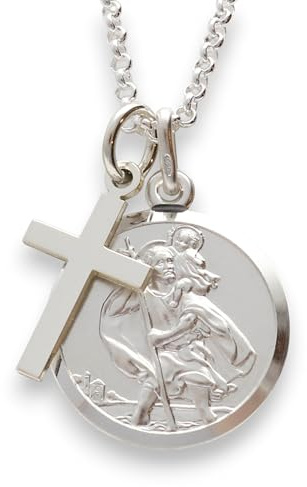 Christopher James of London | St. Christopher Pendant and Cross Necklace | Solid 925 Sterling Silver | Traditional Saint Design & Travellers Prayer | St Christopher Travel Gift | Gift Box Included