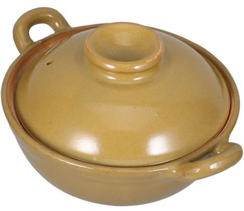 Lurrose Pentola per Stufati da Cucina in Terracotta Doppio Manico, Casseruola Smaltata da 500ml Resistente Alte Temperature, per Zuppe, Brasati e Riso, Utensile Multifunzionale per Uso