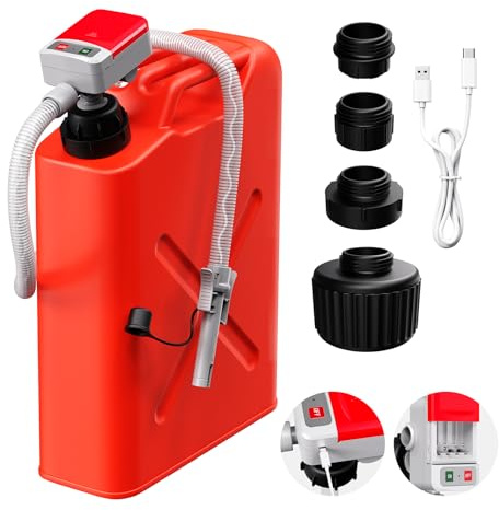 MQFORU Kraftstoffpumpe mit Auto-Stopp-Sensor, 2.4GPM Dieselpumpe & Benzinpumpe für Kanister, Diesel,Öl & Benzin, Mit flexiblem Schlauch für Traktor, Generator, Rasenmäher mit 4 Adaptergrößen