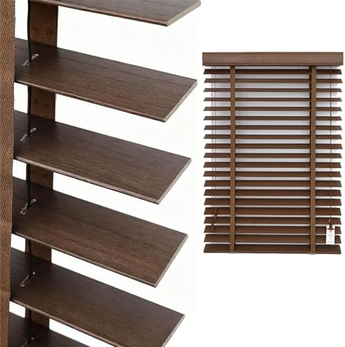 5cm Slats Wooden Blinds For Indoor Windows, Blackout Horizontal Wood Blinds, 30 45 80 90 125 160cm Cordless Privacy Room Darkening Blind For Bedroom,Living Room(Dark walnut)