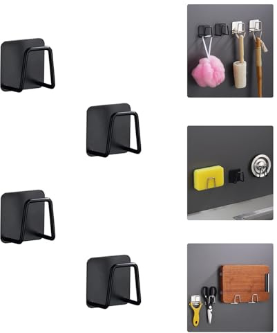 HOPAISH 4 soportes para esponjas de cocina sin taladrar, organizador de cocina, soporte para esponja, fregadero de cocina de acero inoxidable para almacenamiento en cocina y baño (negro)