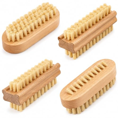 Klyvex 4 Pcs Wooden Nail Brush,Double-Sided Nail Brushes for Cleaning Nails, Nail Scrubbing Brush for Toes,Easy to Use Nail Cleaning Brush,Fingernail Brush for Men Women & Kids