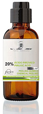 Professionelles Fruchtsäurepeeling mit 20% Brenztraubensäure (AHA). Chemisches Peeling mit Fruchtsäure - ideal bei Akne- u. Anti-Falten Behandlungen und bei schlaffer Haut. Inhalt 60 ml.
