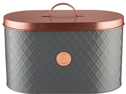 Typhoon Henrik Grey Coated Steel Bread Bin With Copper Lid, 7.5 L