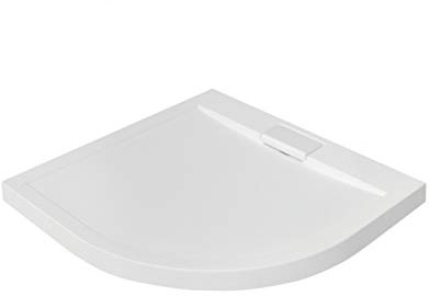 VBChome Duschwanne Duschtasse FLACH Viertelkreis 90x90 cm weiß glatt + Ablaufgarnitur fi50 BAD SET Abdeckplatte Sanitär-Acryl