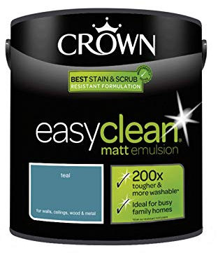 2.5L CROWN Easy Clean MATT Emulsion Multi Surface Paint That can be Used on Walls, Ceilings, Wood and Metal. Stain & Scrub Resistant Formula – Teal