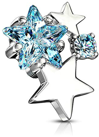 Paula & Fritz® Aufsatz-Dermal Anchor Zirkonia Sterne Silber-hellblau 316L Chirurgenstahl Gewinde 1,6-mm Haut-Anker Skin Diver Implantat Bodypiercing