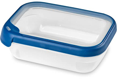 Curver Boîte alimentaire rectangulaire multi usage 1,2L en polypropylène 100% recyclé, 20x15x6,5 cm, adapté au Micro-Ondes, Lave-Vaisselle, Congélateur- Bleu
